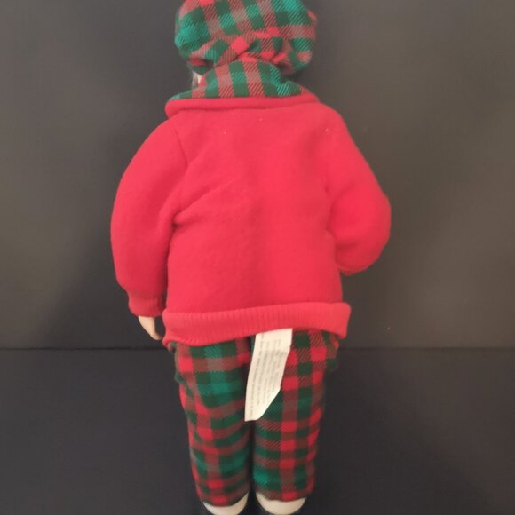 Vintage 1994 Holiday Creations Christmas Boy Figure Red Jacket w/ Plaid Pants - Picture 3 of 6